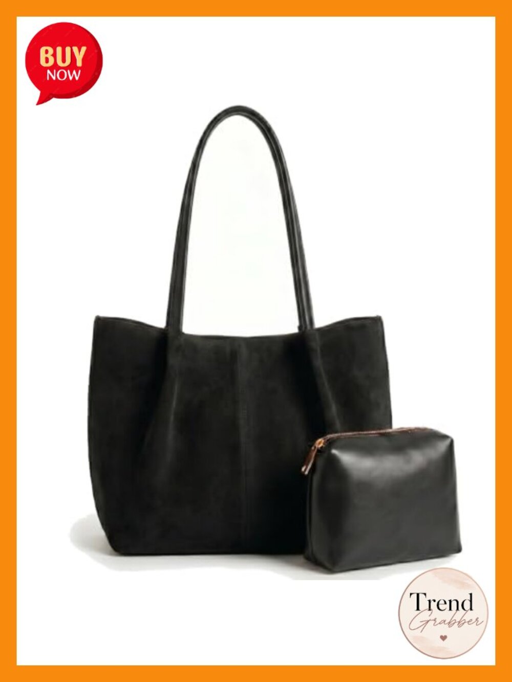 Faux Suede Work Tote Fits 15.6" Laptop Large Shoulder Bag with Pouch